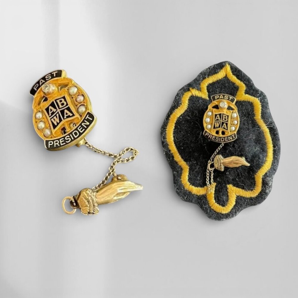 ABWA American Business Womens Association 1/20 12k Gold Filled Diamond Pearl Pin